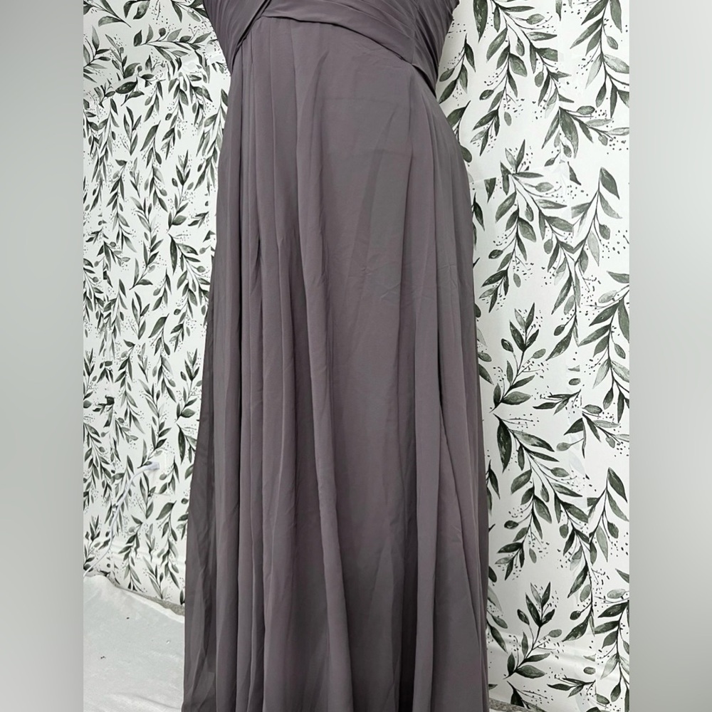 Grey A-Line Pleated Chiffon Prom Bridesmaid Formal Wedding Size L 12 Gown #2 New - Picture 9 of 16